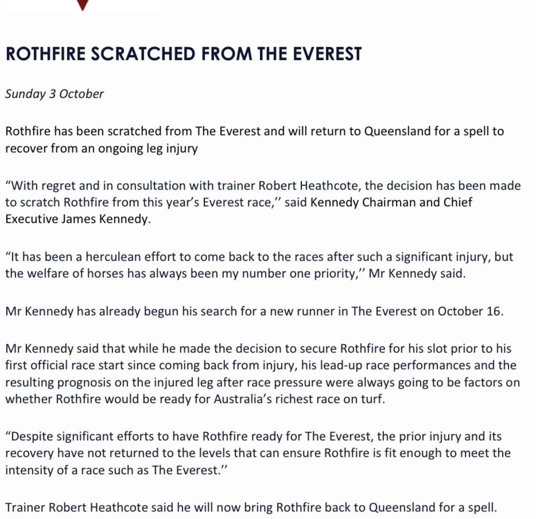 Rothfire out of the m Everest | Just Horse Racing