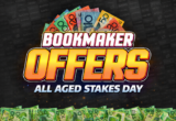 Promotional banner for a bookmaker offer with large yellow-orange 'OFFERS' text and money graphics, advertising 'All Aged Stakes Day'