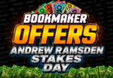 Promotional banner announcing bookmaker offers for Andrew Ramsden Stakes Day with bold orange OFFERS text and money graphics in the background.