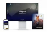 Desktop monitor displays 'Investor's Guide 2026' with a horse-themed brochure to the right and a smartphone on the left showing a mobile site.