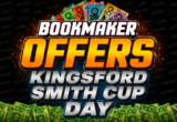 Promotional banner for Boomaker offers Kingsford Smith Cup Day with colorful money graphics and bold text at center