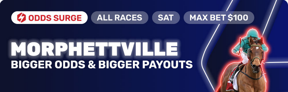 Morphettville Odds Surge | Just Horse Racing Morphettville banner with 'BIGGER ODDS & BIGGER PAYOUTS' text on a blue background and a jockey riding a horse on the right side.