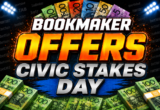 Promotional banner: 'BOOKMAKER ODDS DAY' in bold orange and silver, with money bundles and stadium lights in the background.