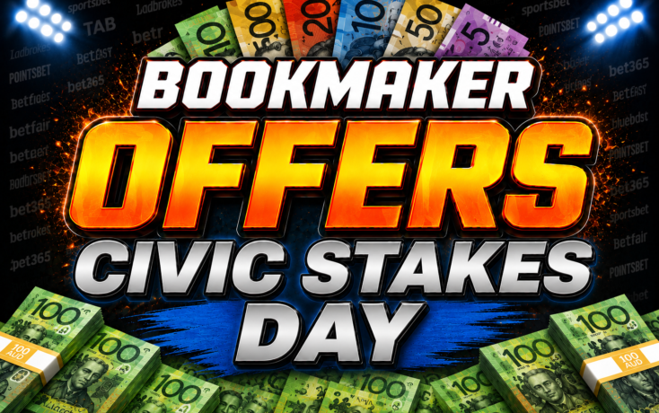 Promotional banner: 'BOOKMAKER ODDS DAY' in bold orange and silver, with money bundles and stadium lights in the background.