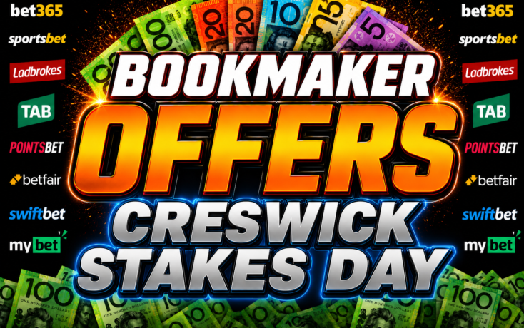 Bold promo banner for bookmaker offers with large 3D text, surrounding betting logos and scattered cash imagery.