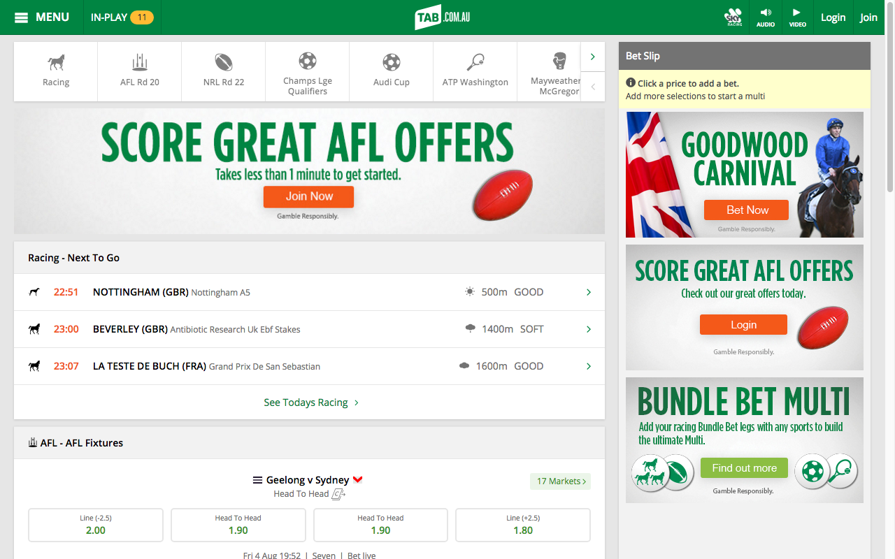 Tab odds shop